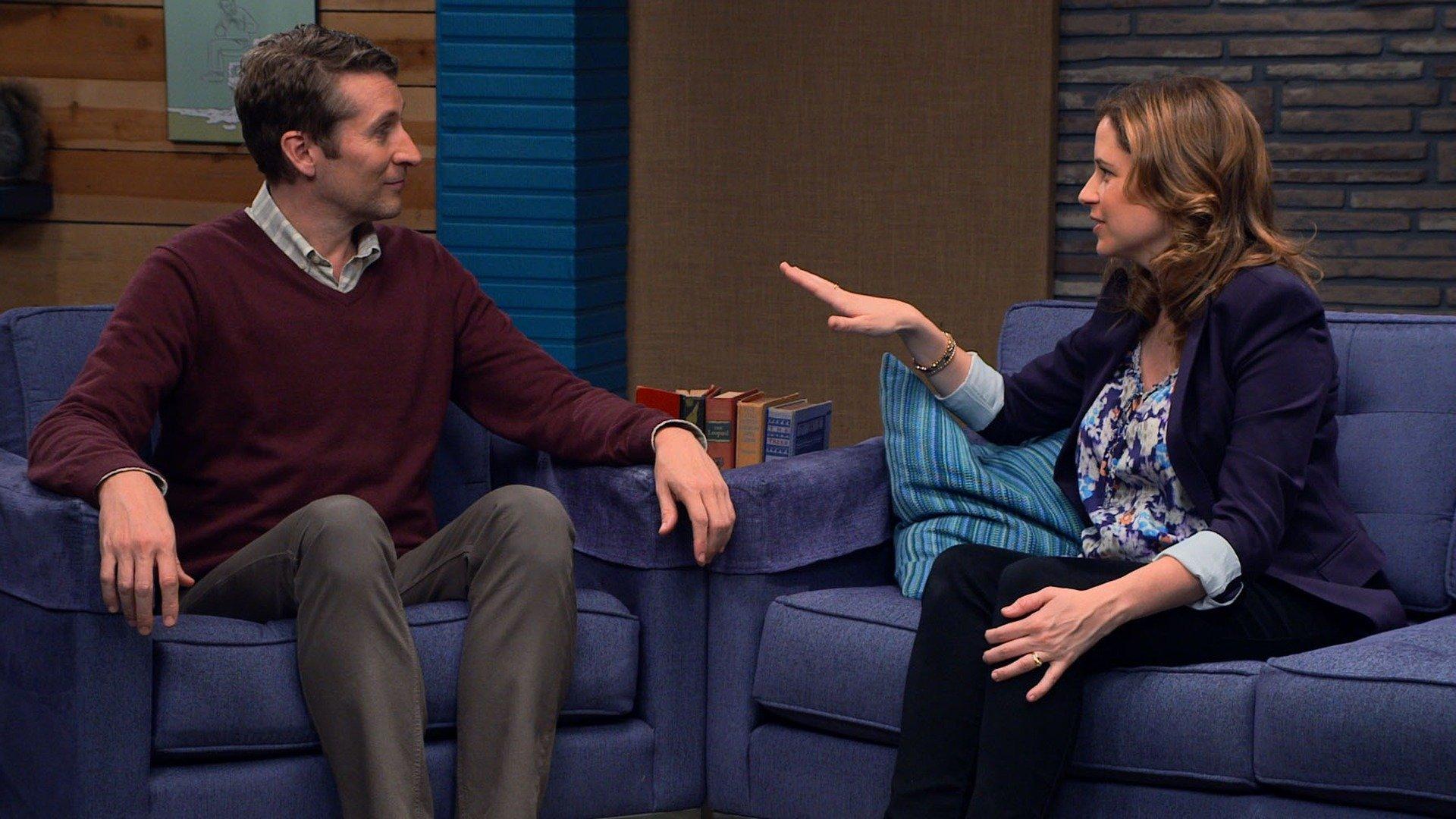 Comedy Bang! Bang!: Jenna Fischer Wears a Floral Blouse and Black Heels