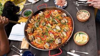 Chicken and Clam Paella and Spiced Caramelized Pineapple