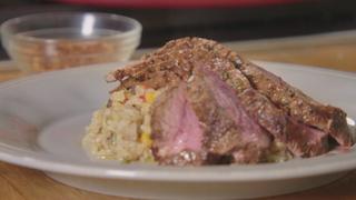 Cajun Steak Diane With Foie Gras Dirty Rice