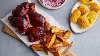 Barbecue Chicken, Roast Potatoes and Corn