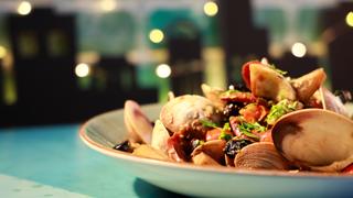 Clam, Risotto, Potatoes, and Salmon