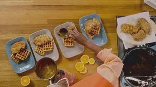 Duck Schnitzel with Sweet Potato Waffles
