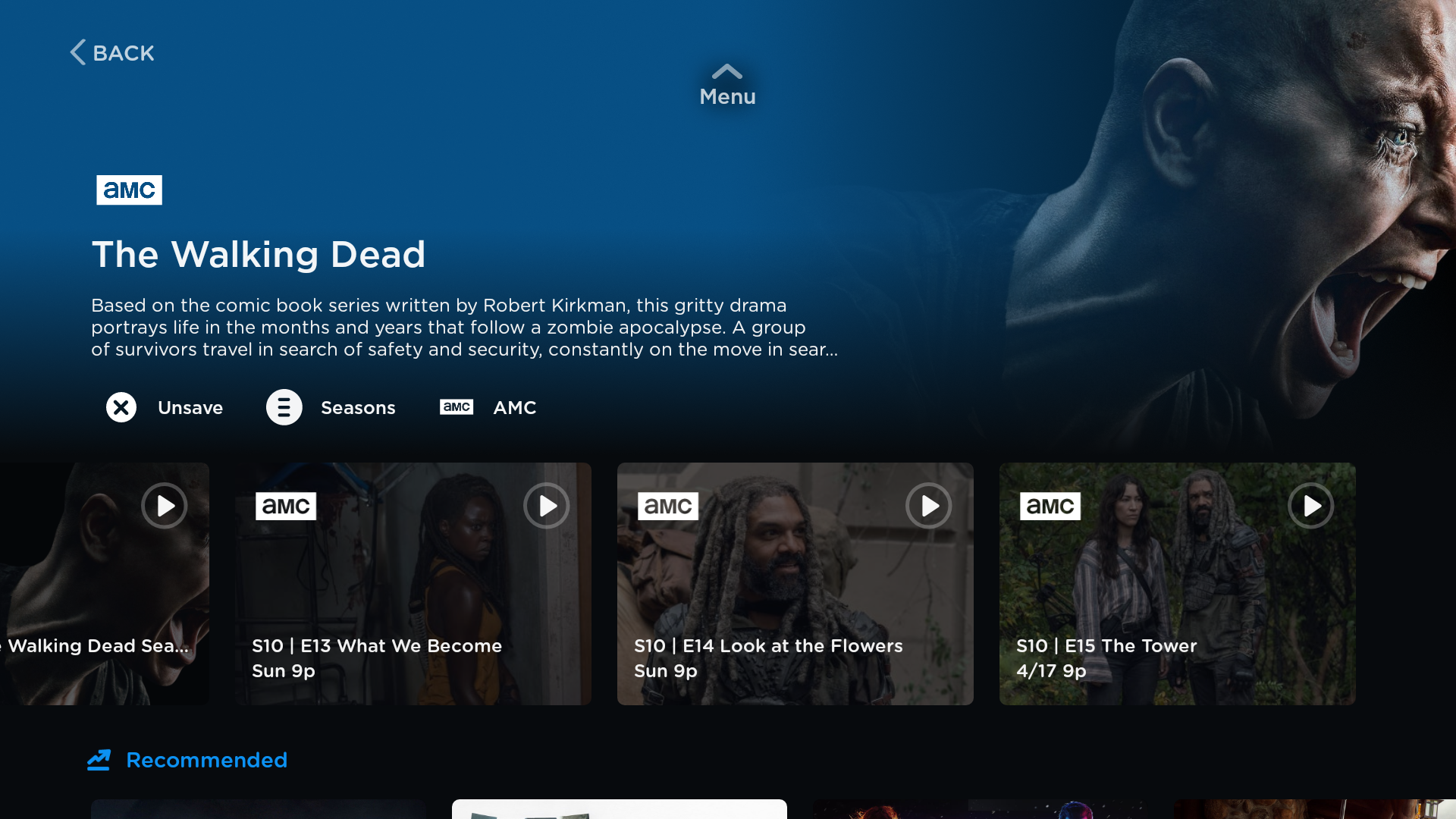 'Screenshot of Show Guide for The Walking Dead for Philo on Amazon Fire and Android TV'