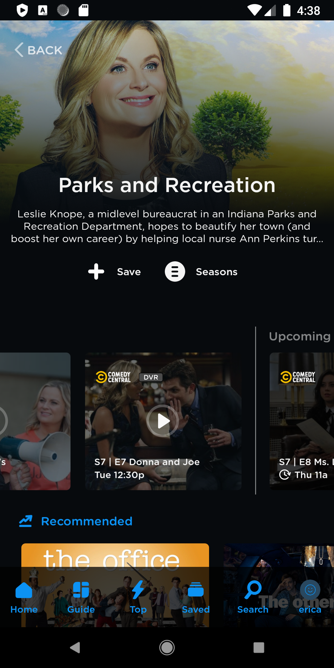 'Screenshot of Parks and Recreation show guide on Android mobile'