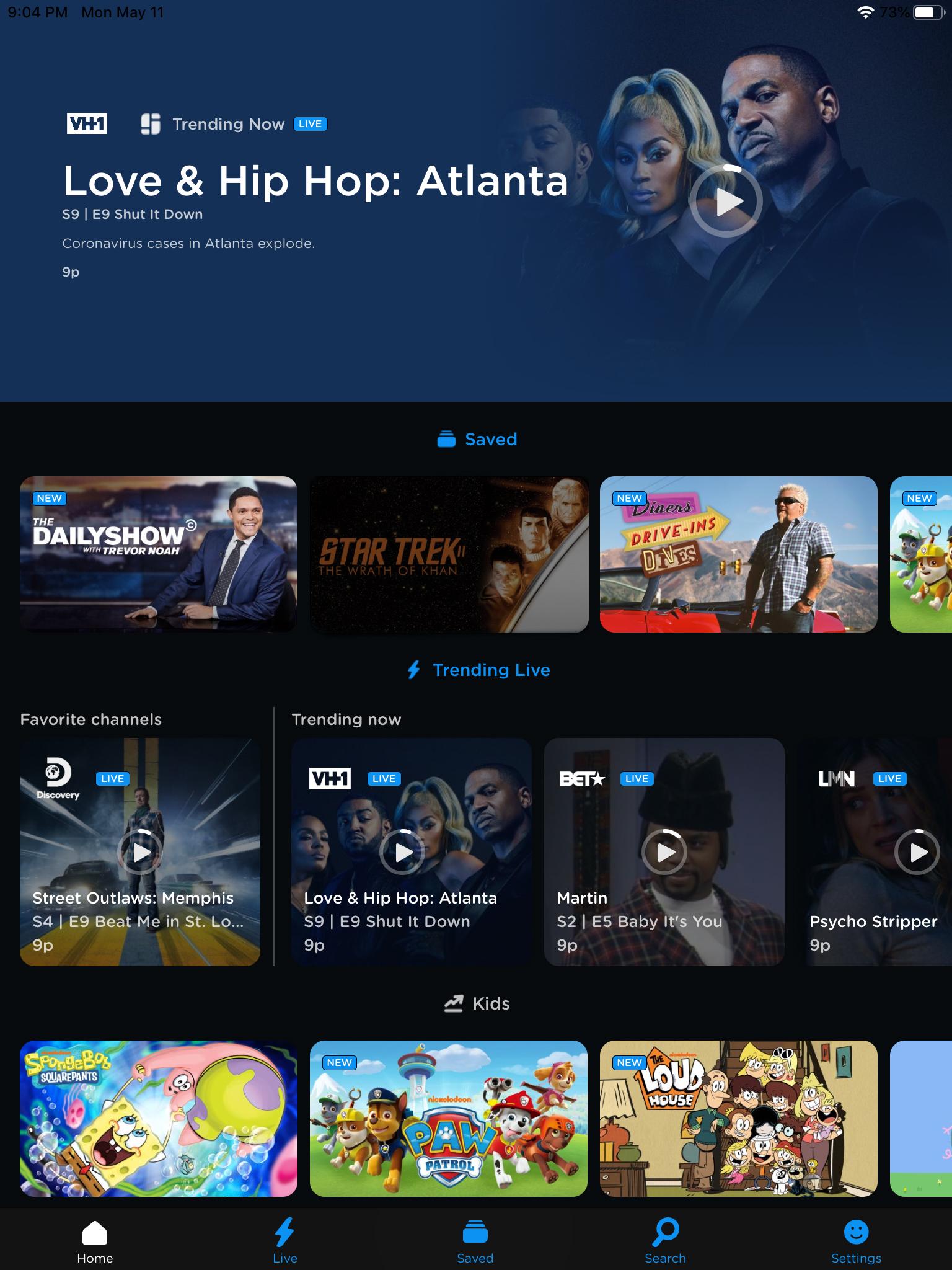 'Screenshot, Philo Home Screen with "Love & Hip Hop" featured on iPad'