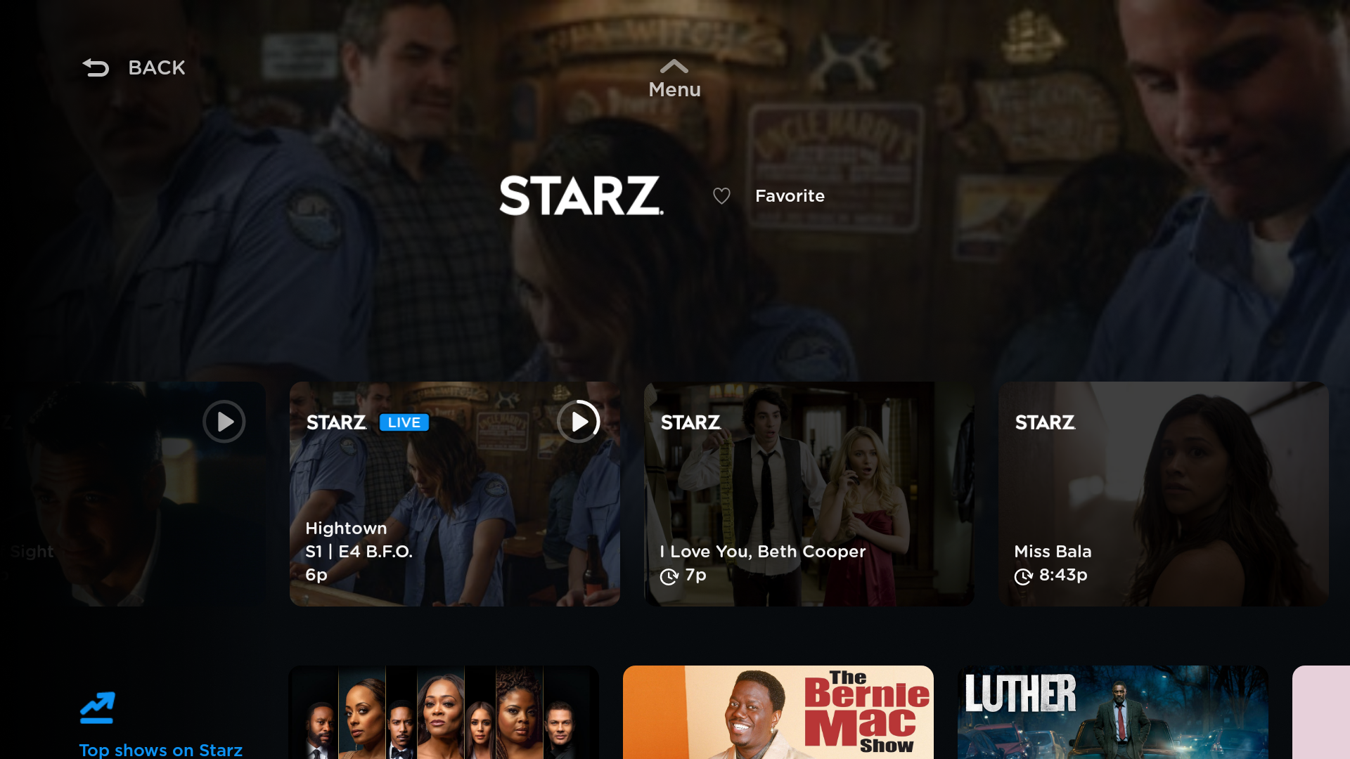 'Screenshot of STARZ Channel Profile on Android TV and Amazon Fire'