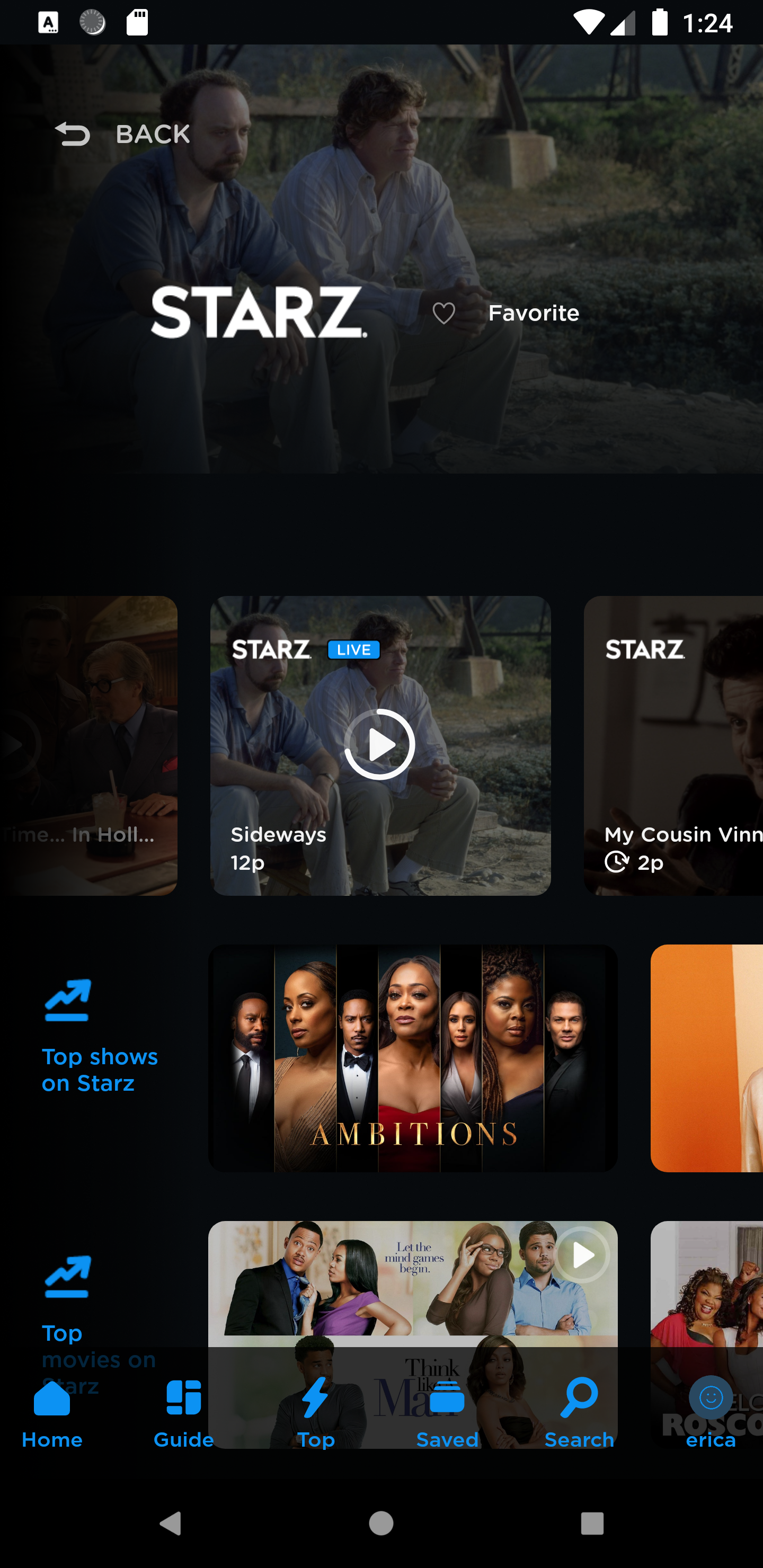 'Screenshot of STARZ Channel Profile on Android Mobile'