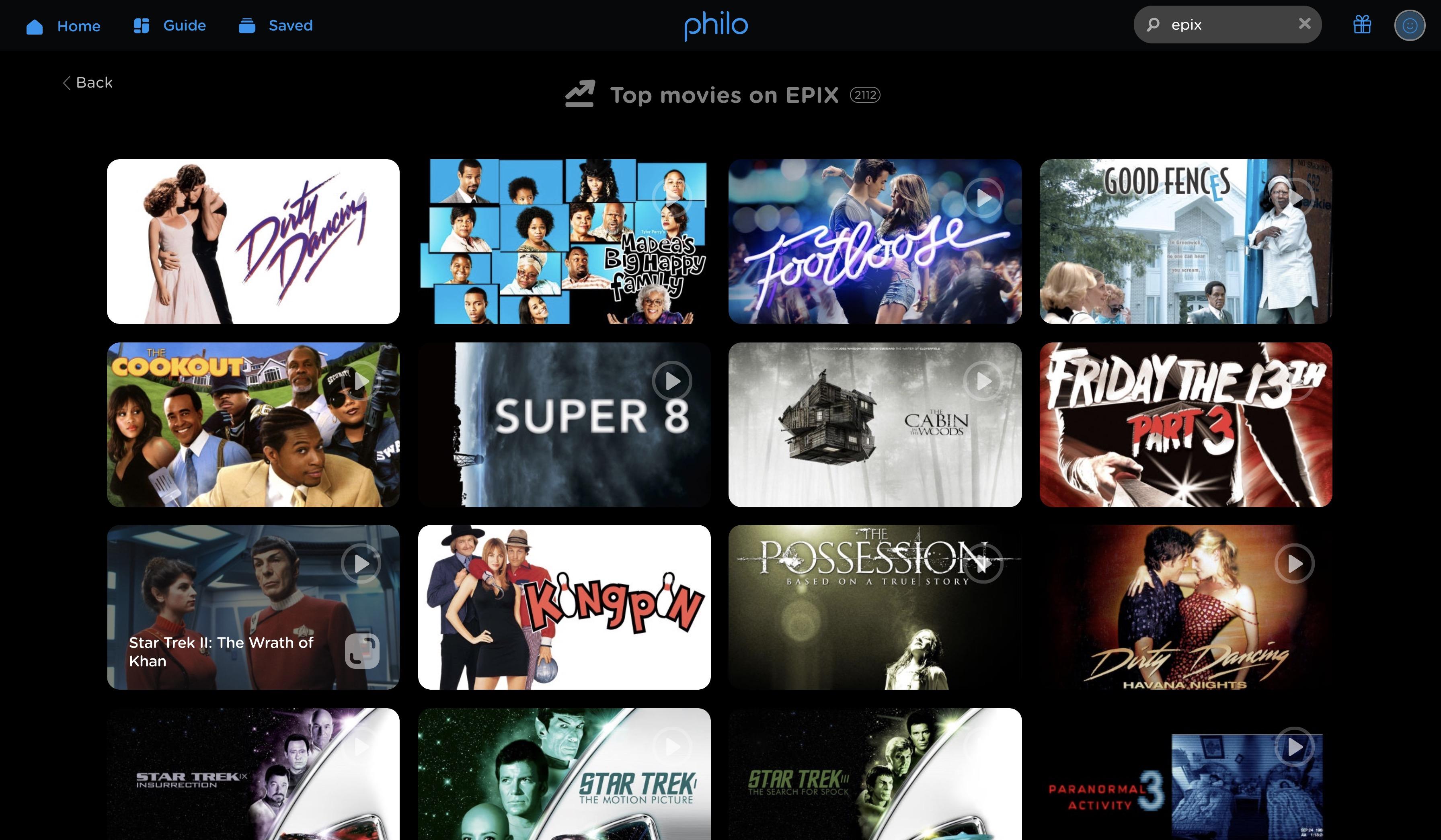 'Screenshot of EPIX Top Movies on Web'