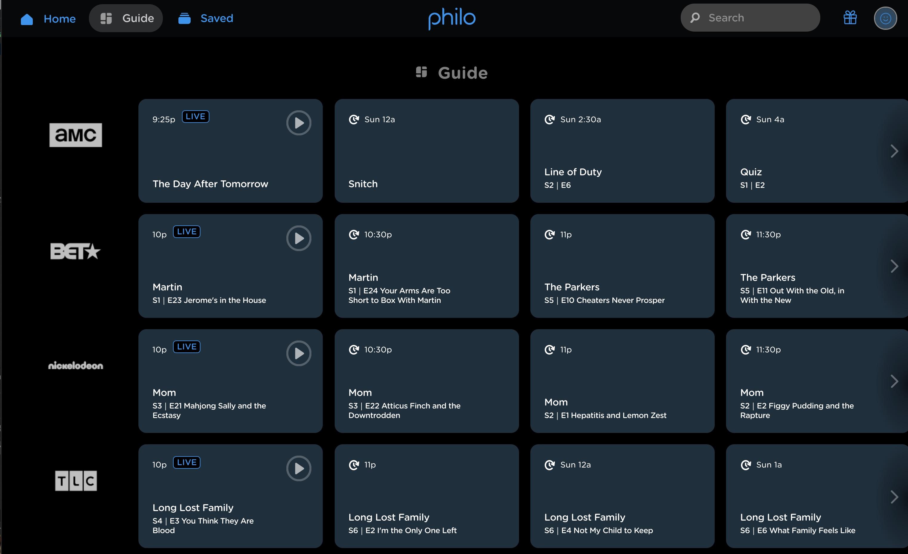 'Screenshot, Philo guide on Web'