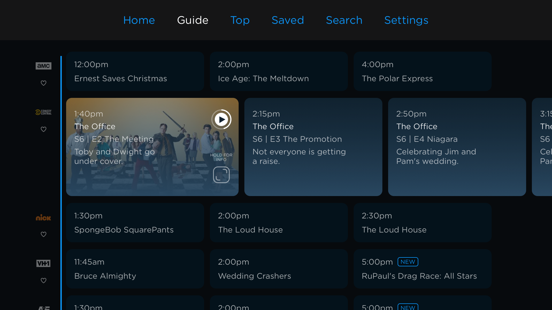 'Philo Guide on tvOS, live schedule'