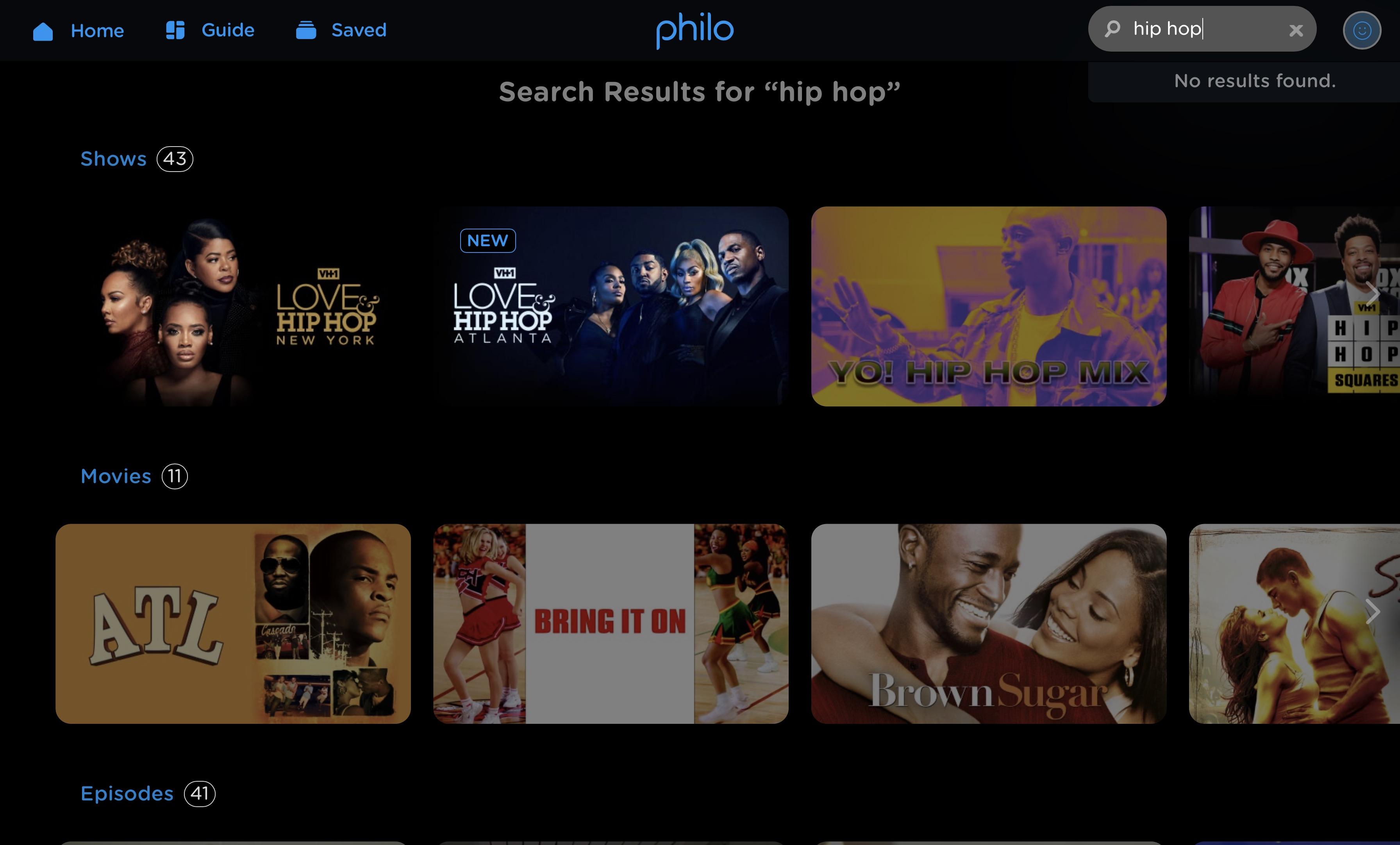 'Screenshot, Philo Search on Web'
