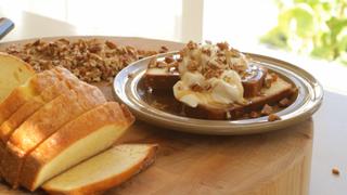 Pound Cake Topped with Toffee Sauce & Pecans
