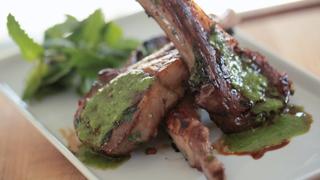 Lamb Chops with Cilantro, Mint & Honey Sauce